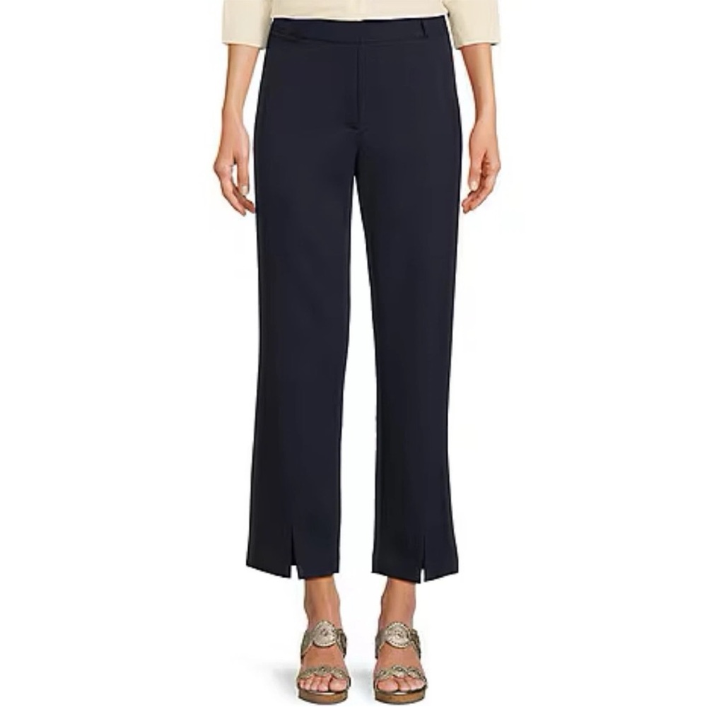 St. John Crepe Marocain Navy Blue Slit Hem Trouser Pants